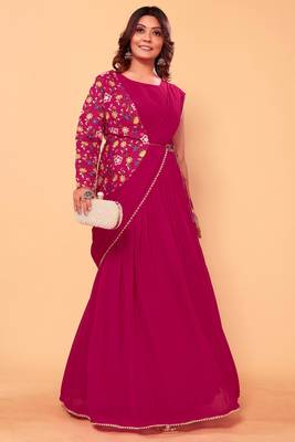ready to wear patlani magenta georgette lehenga style saree 3
