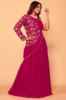 ready to wear patlani magenta georgette lehenga style saree 5