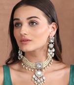 White rhodium finish zircon choker necklace set