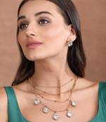 Gold finish kundan polki & pearl layered chain necklace set