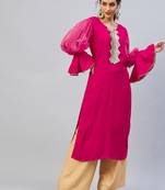FUSCHIA ORGANZA SLEEVE GOTA WORK KURTA