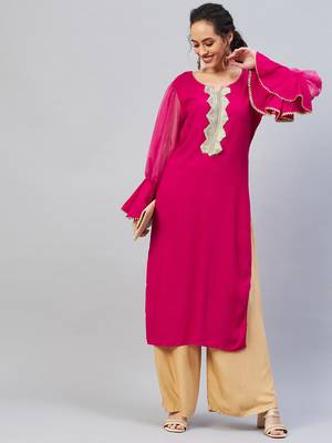 FUSCHIA ORGANZA SLEEVE GOTA WORK KURTA 2