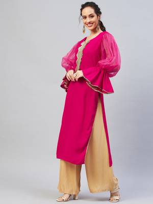 FUSCHIA ORGANZA SLEEVE GOTA WORK KURTA 3