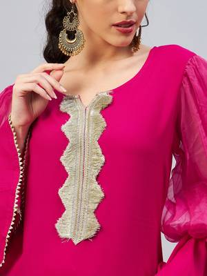 FUSCHIA ORGANZA SLEEVE GOTA WORK KURTA 4