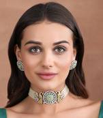 Gold-plated stones & beads studded choker necklace set