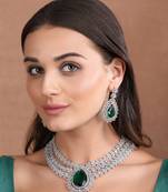 Rhodium plated ad stone studded triple layered necklace set