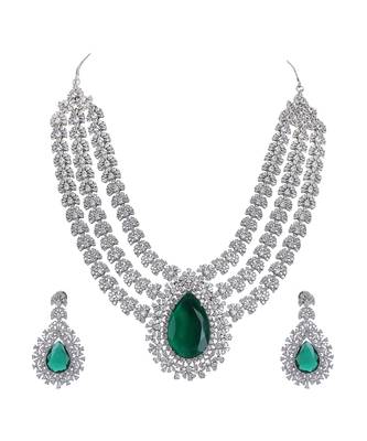 Rhodium plated ad stone studded triple layered necklace set 3