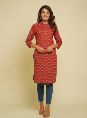 Women Maroon Floral Printed Pure Cotton Kurta 1