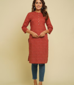 Women Maroon Floral Printed Pure Cotton Kurta