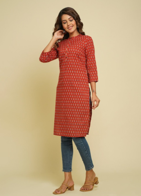 Women Maroon Floral Printed Pure Cotton Kurta 3