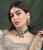 Bridal necklace set with green jades & pearls