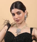white plated kundan polki necklace set