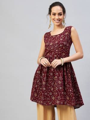 BURGUNDY SILVER GOLD PRINTED KURTA 1
