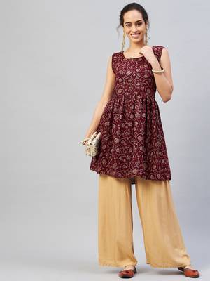 BURGUNDY SILVER GOLD PRINTED KURTA 2
