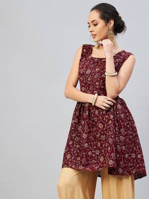 BURGUNDY SILVER GOLD PRINTED KURTA 3
