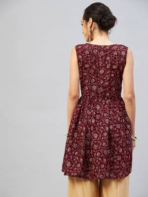BURGUNDY SILVER GOLD PRINTED KURTA 5