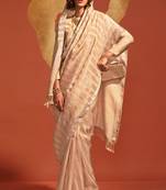 Cream Pure Viscose Handloom Silk Jacquard Woven Saree With Blouse