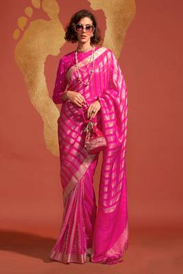 Rani Pink Pure Viscose Handloom Silk Jacquard Woven Saree With Blouse 1