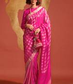 Rani Pink Pure Viscose Handloom Silk Jacquard Woven Saree With Blouse