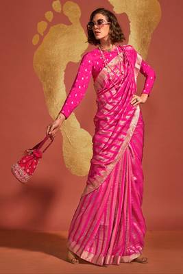 Rani Pink Pure Viscose Handloom Silk Jacquard Woven Saree With Blouse 2