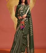 Green Pure Viscose Handloom Silk Jacquard Woven Saree With Blouse