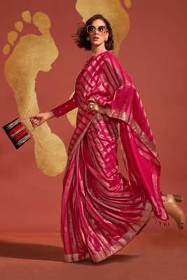 Rani Pink Pure Viscose Handloom Silk Jacquard Woven Saree With Blouse 2
