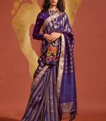 Violet Pure Viscose Handloom Silk Jacquard Woven Saree With Blouse