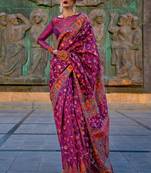 Purple Handloom Organza Handloom Kashmiri Jacquard Woven Saree With Blouse