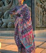 Lightblack Handloom Organza Handloom Kashmiri Jacquard Woven Saree With Blouse