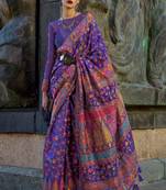 Violate Handloom Organza Handloom Kashmiri Jacquard Woven Saree With Blouse