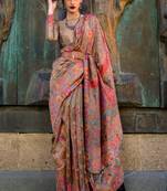 Lightcoffee Handloom Organza Handloom Kashmiri Jacquard Woven Saree With Blouse