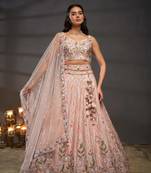Peach Pure Chiffon Mirror Zarkan & heavy Sequin embroidery Semi-Stitched Bridel Lehenga choli & Dupatta
