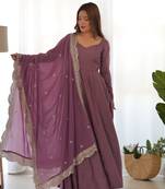 ROMAN SILK CHANDERI FABRIC FULLY FLAIR GOWN, WITH DUPPTA AND PENT STITCHED