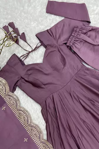 ROMAN SILK CHANDERI FABRIC FULLY FLAIR GOWN, WITH DUPPTA AND PENT STITCHED