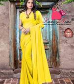 Yellow plain georgette bollywood saree with unstitched blouse pcs