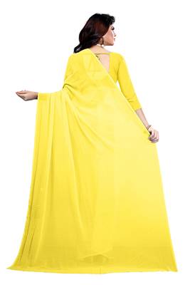 Yellow plain georgette bollywood saree with unstitched blouse pcs 3