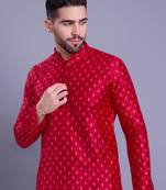 Shiwam ethnix mens benaras silk printed kurta top with  pyjama set - samar collection red