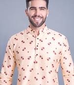 mens benaras silk printed kurta top with  pyjama set - samar collection cr