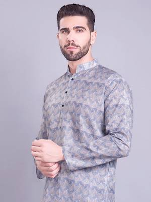 mens grey cotton printed kurta with pyjama 2