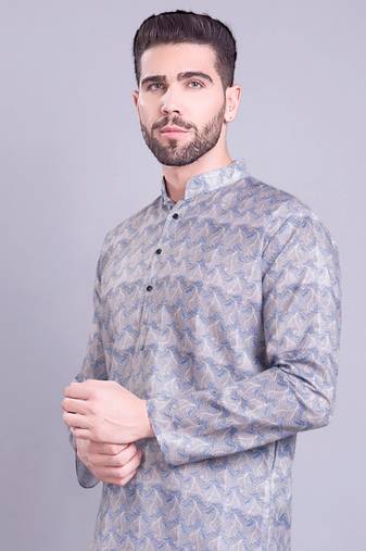 Shiwam mens cotton printed kurta with pyjama set mahir collection - gray