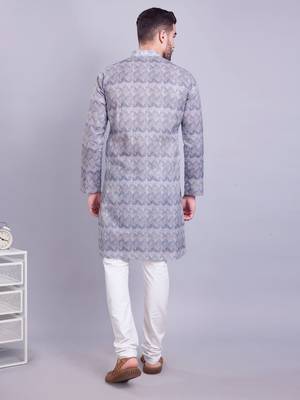 mens grey cotton printed kurta with pyjama 4
