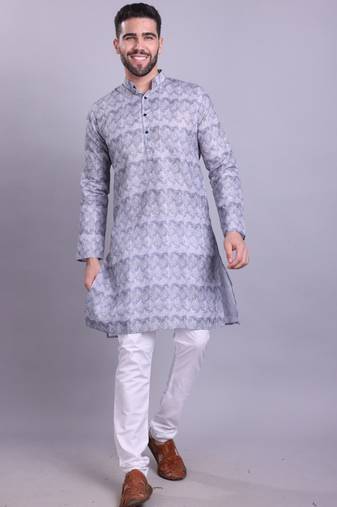 Shiwam mens cotton printed kurta with pyjama set mahir collection - gray