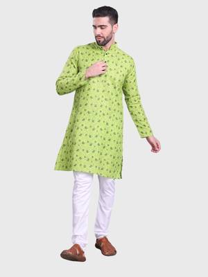 Shiwam mens cotton printed kurta with pyjama set mahir collection - green 1