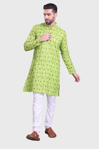Shiwam mens cotton printed kurta with pyjama set mahir collection - green