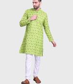 Shiwam mens cotton printed kurta with pyjama set mahir collection - green