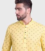 Shiwam mens cotton printed kurta with pyjama set mahir collection - yellow