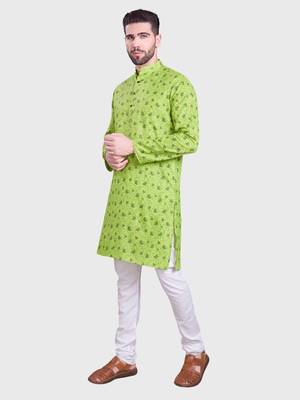 Shiwam mens cotton printed kurta with pyjama set mahir collection - green 2