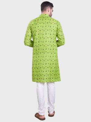 Shiwam mens cotton printed kurta with pyjama set mahir collection - green 3