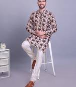 Shiwam mens cotton printed kurta with pyjama set mahir collection - peach
