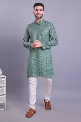 Shiwam mens cotton printed kurta with pyjama set mahir collection - green